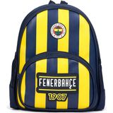 Fenerbahçe Lisanslı Çubuklu Anaokulu Çantası - Suni Deri Panelli 2 Bölmeli Konforlu Sırt Çantası - Sarı - Lacivert