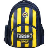 Fenerbahçe Lisanslı Çubuklu Okul Çantası - 3 Bölmeli Suni Deri Panelli Konforlu Sırt Çantası - Sarı - Lacivert