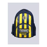 Fenerbahçe Lisanslı Çubuklu Okul Çantası - 3 Bölmeli Suni Deri Panelli Konforlu Sırt Çantası