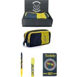 Fenerbahçe Orijinal Kalemlik Set 4lü Kırtasiye Hediye Seti 2 Bölmeli Kalem Kutusu Ahşap Kutulu