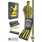 Fenerbahçe Orijinal Lisanslı Sarı Lacivert Çubuklu Erkek T-Shirt + Kalem Set Hediyelik Ahşap Kutulu