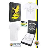 Fenerbahçe Orijinal Palamut Logo Sıfır Yaka Çocuk T-Shirt Spor Bileklik Hediyelik Set Ahşap Kutulu - Beyaz - Sarı - 16 Yaş