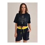Fenerium Kadın Trend Hologram Baskı T-Shirt, Lacivert, 36 Beden