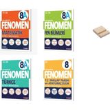 Fenomen Yayınları LGS 8. Sınıf A Serisi Matematik Soru Bankası - Fen Bilimleri Soru Bankası - Türkçe Soru Bankası 4'lü Set + Telefon Tutucu