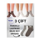 FENRA STUDIO Kadın Pamuklu Dikişsiz Lastiksiz Orta Konç Çorabı Kahverengi Bej Beyaz 3'lü Paket