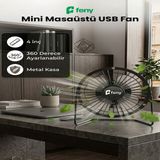 Feny F86 Masaüstü USB Vantilatör Mini Fan Metal 4 Inç 360 Derece Ayarlanabilir Sessiz Masa Fanı - Siyah