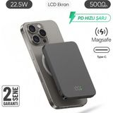 Feny SNP-3020 Magsafe Powerbank 5000MAH Slim 22.5W Hızlı Şarj LED Ekran Ince Powerbank Şarj Cihazı - Siyah