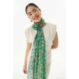 FENZA SCARF BLOOM PLUMERİA DESEN ÇAĞLA YEŞİL PAMUKLU ŞAL