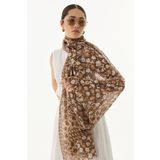 FENZA SCARF BLOOM PLUMERİA DESEN KAHVE PAMUKLU ŞAL