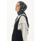 FENZA SCARF BLOOM PLUMERİA DESEN SİYAH-MAVİ PAMUKLU ŞAL