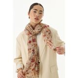 FENZA SCARF BLOOM PLUMERİA DESEN VİZON-KİREMİT PAMUKLU ŞAL