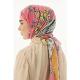 FENZA SCARF LİLAC ÇİÇEK DESEN ŞEKER PEMBE PAMUKLU ŞAL