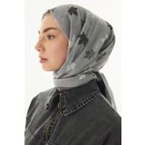 FENZA SCARF ZETA YAPRAK DESEN GRİ PAMUKLU ŞAL