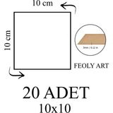 Feoly Art 3 mm 10X10 Mdf Plaka (20 Adet) - Hobi, Maket, Ahşap El Sanatları Için Uygun (20`li Paket) - 10 x 10 - Beyaz - Kahverengi