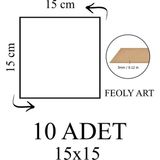 Feoly Art 3 mm 15X15 Mdf Plaka (10 Adet) - Hobi, Maket, Ahşap El Sanatları Için Uygun (10`lu Paket) - 15 x 15 - Beyaz - Kahverengi