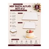 Feoly Art Profesyonel MDF Pasta Altlığı Seti 6'lı | 3 Adet 30x30 cm + 3 Adet 25x25 cm | 3 mm | Tek Yüzü Beyaz | Premium Pasta Sunum Altlığı