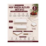 Feoly Art Profesyonel MDF Pasta Altlığı Seti 8'li | 4 Adet 25x25 cm + 4 Adet 20x20 cm | 3 mm | Tek Yüzü Beyaz | Premium Pasta Sunum Altlığı