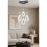 Fer Avize Arel 4lü Modern Led Avize Krom Renk Kristal Görünüm Beyaz Işık Enerji Tasarruflu Salon Yemek Odası