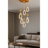 Fer Avize Arel 6lı Modern Led Avize Gold Renk Kristal Görünüm Gün Işığı Enerji Tasarruflu Salon Yemek Odası