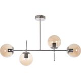 Fer Avize Çello Modern Lüks Tasarım GRİ Renk Bal Camlı Tavan Yemek Masası Üstü -Salon 4 Lü Avize - Krom