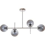 Fer Avize Çello Modern Lüks Tasarım GRİ Renk Füme Camlı Tavan Yemek Masası Üstü -Salon 4 Lü Avize - Krom - Füme