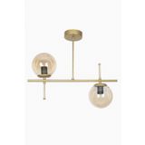 Fer Avize Çello Modern Tasarım Metal Eskitme Gold Renk Bal Camlı Yemek Masası Üstü -Salon 2 li Avize