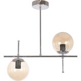 Fer Avize Çello Modern Tasarım Metal GRİ Renk Bal Camlı Yemek Masası Üstü -Salon 2 Li Avize - Krom - Bal Rengi