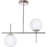 Fer Avize Çello Modern Tasarım Metal GRİ Renk Beyaz Camlı Yemek Masası Üstü -Salon 2 Li Avize - Krom - Beyaz