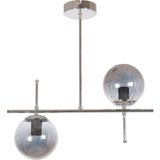 Fer Avize Çello Modern Tasarım Metal GRİ Renk Füme Camlı Yemek Masası Üstü -Salon 2 Li Avize - Krom - Füme