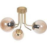 Fer Avize Daisy Lüks Modern Tasarım Plafonyer Gold Renk Bal Camlı 3'lü Avize - Gold - Bal Rengi
