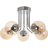 Fer Avize Daisy Modern Renk Globe Camlı Salon - Mutfak - Yatak Odası 5 Li Avize - Krom - Bal Rengi