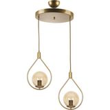 Fer Avize Deco Modern Tasarım Eskitme Gold Renk Bal Camlı Sıralı Salon - Mutfak - Yatak Odası 2 Li Avize - Altın