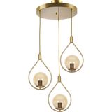 Fer Avize Deco Modern Tasarım Eskitme Gold Renk Bal Camlı Sıralı Salon - Mutfak - Yatak Odası 3 Lü Avize - Altın