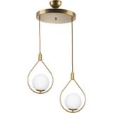 Fer Avize Deco Modern Tasarım Eskitme Gold Renk Beyaz Camlı Sıralı Salon - Mutfak - Yatak Odası 2 Li Avize - Altın - Beyaz