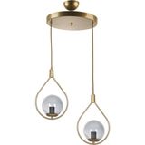 Fer Avize Deco Modern Tasarım Eskitme Gold Renk Füme Camlı Sıralı Salon - Mutfak - Yatak Odası 2 Li Avize - Altın - Füme