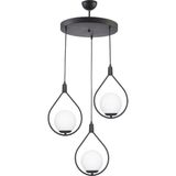 Fer Avize Deco Modern Tasarım Siyah Renk Beyaz Camlı Salon - Mutfak - Yatak Odası 3 Lü Avize - Siyah - Beyaz