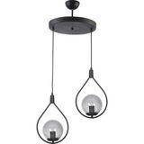 Fer Avize Deco Modern Tasarım Siyah Renk Füme Camlı Salon - Mutfak - Yatak Odası 2 Li Avize - Gri - Siyah