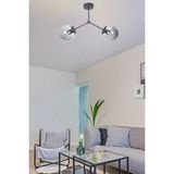 Fer Avize Focus Modern Tasarım Salon - Mutfak - Cafe - Hol - Yatak Odası Siyah Renk Füme Camlı 2 Li Avize - Gri - Siyah