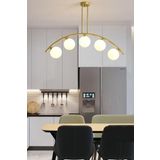 Fer Avize Le-man Modern Tasarım Eskitme Kasa Kapalı Beyaz Camlı Yemek Masası Üstü -salon 5 Li Avize