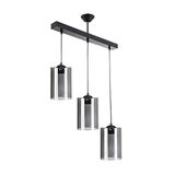 Fer Avize LİON MODERN SPOR SİYAH RENK FÜME CAMLI SIRALI Yemek Masası Üstü -Salon SARKIT 3 LÜ AVİZE