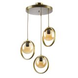 Fer Avize NİNA MODERN METAL GOLD RENK HALKALI KAPALI BAL CAMLI Sarkıt Salon - Mutfak - Yatak Odası 3 LÜ AVİZE