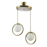 Fer Avize NİNA MODERN METAL GOLD RENK HALKALI KAPALI BEYAZ CAMLI 2 Lİ AVİZE