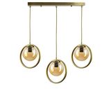 Fer Avize Nina Modern Tasarım Eskitme Gold Renk Bal Camlı Sıralı Salon - Mutfak - Yatak Odası 3 lü Avize