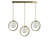 Fer Avize Nina Modern Tasarım Eskitme Gold Renk Beyaz Camlı Sıralı Salon - Mutfak - Yatak Odası 3 lü Avize