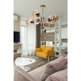 Fer Avize Oscar Modern Lüks Tasarım Altın Renk Kasa Bal Camlı Salon - Mutfak - Yatak Odası 6 Lı Avize