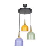Fer Avize REINA MODERN TASARIM METAL MİX Turuncu Lila Yeşil RENK SARKIT Cafe - Mutfak 3 LÜ AVİZE
