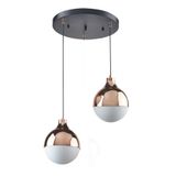 Fer Avize Rima Modern Retro Bakır Metal Beyaz Camlı Salon - Mutfak - Yatak Odası 2 Li Avize