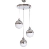 Fer Avize Rima Modern Retro Rustik Krom Beyaz Camlı Sarkıt Salon - Mutfak - Yatak Odası 3 Lü Avize
