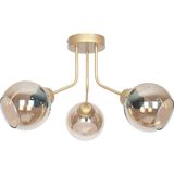Fer Avize Rosa Modern Lüks Tasarım Tavan Plafonyer Gold Renk Füme Camlı 3'lü Avize - Gold - Füme