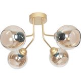 Fer Avize Rosa Modern Lüks Tasarım Tavan Plafonyer Gold Renk Füme Camlı 4'lü Avize - Gold - Füme